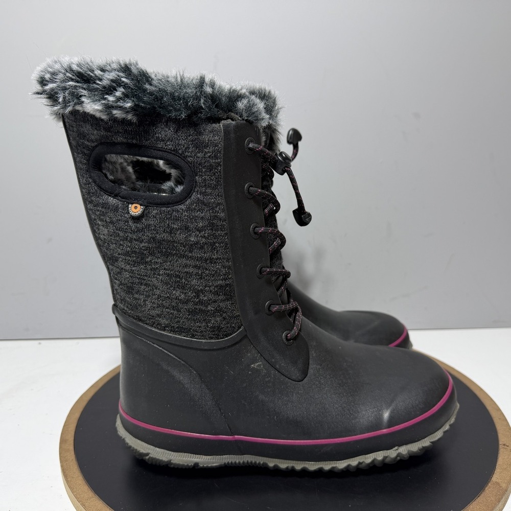Bogs Arcata Knit Boots Youth Size 6 Gray Faux Fur Waterproof Winter Snow Warm